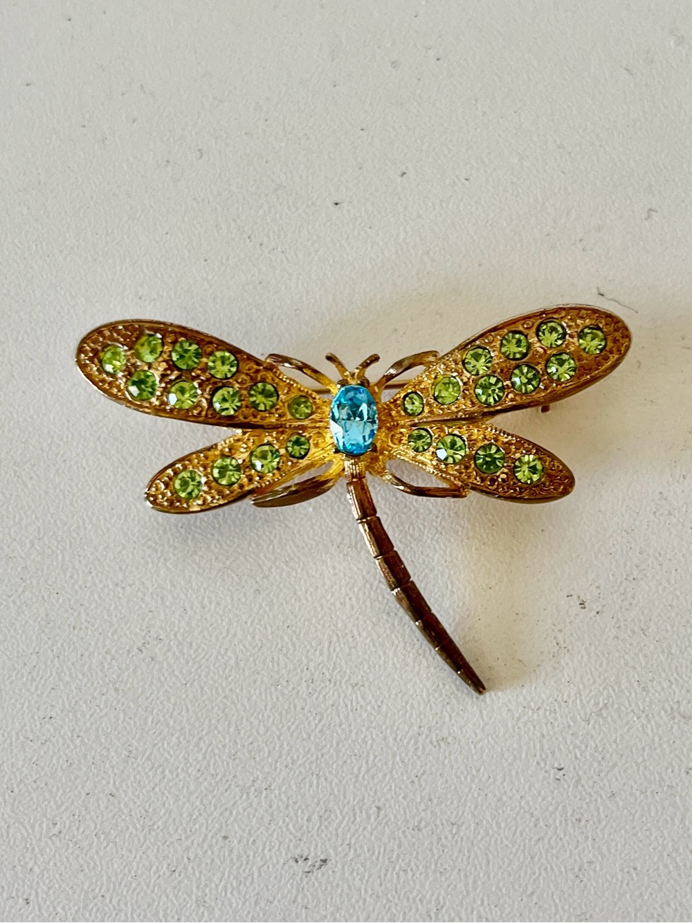 Gold Dragonfly Brooch with Green and Blue Crystals - Women Jewelry Brooch